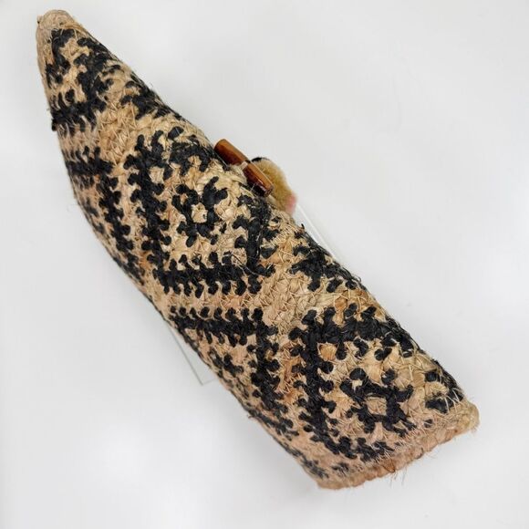 America & Beyond Printed Woven Jute Boho Envelope Clutch Bag Tan Black - Picture 6 of 12